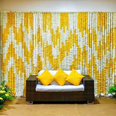 marigold flower wall decoration wedding