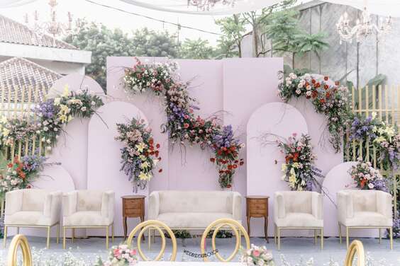 reception stage decoration with flowers mixed flowers