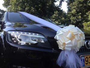 Car Decoration for Wedding with Ribbon on black car